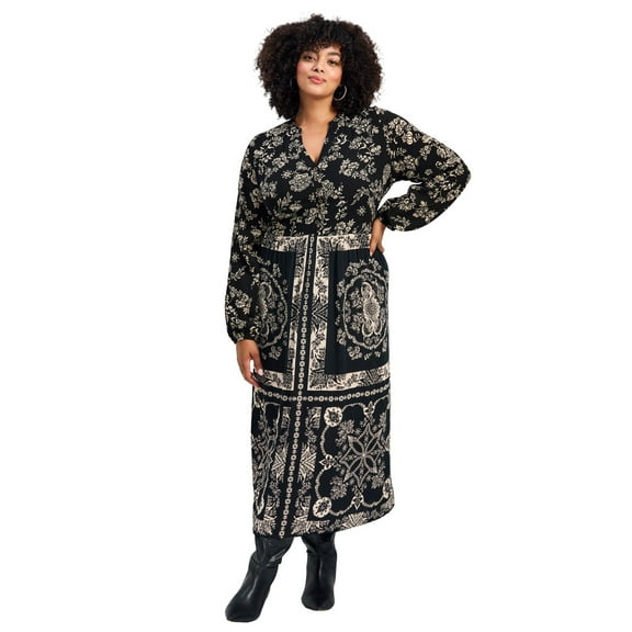Avenue Women's Plus Size Eliana Scarf Placement Print Dress