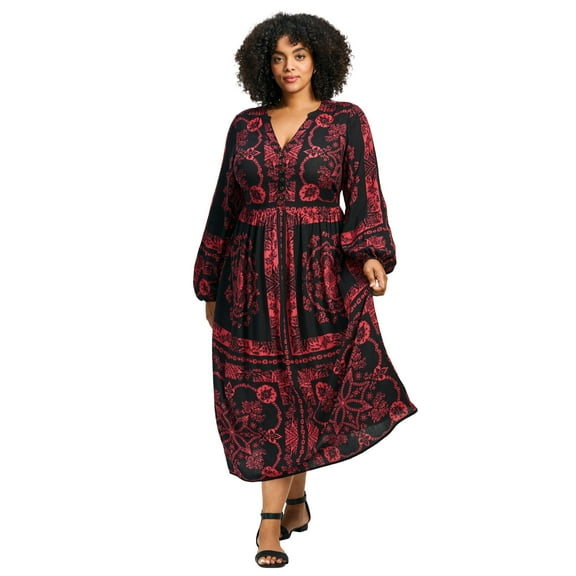 Avenue Women's Plus Size Eliana Scarf Placement Print Dress