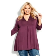 Avenue Women's Plus Size Ellis Plain 3/4 Sleeve Relaxed Fit Tunic Top