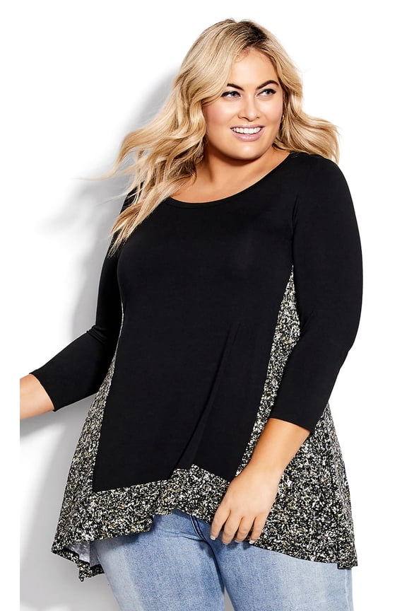 Women's Plus Size Elsa 3/4 Sleeve Print Relaxed Fit Tunic Top