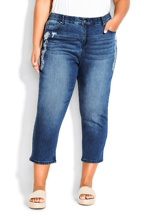 Women's Plus Size Embroidered Denim Crop Jeans