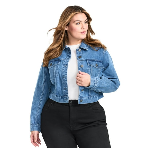 Avenue Women's Plus Size Emma Denim Cropped Jacket