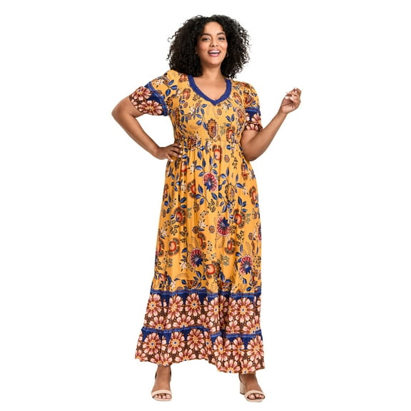 Avenue Women's Plus Size Eve Border Dress