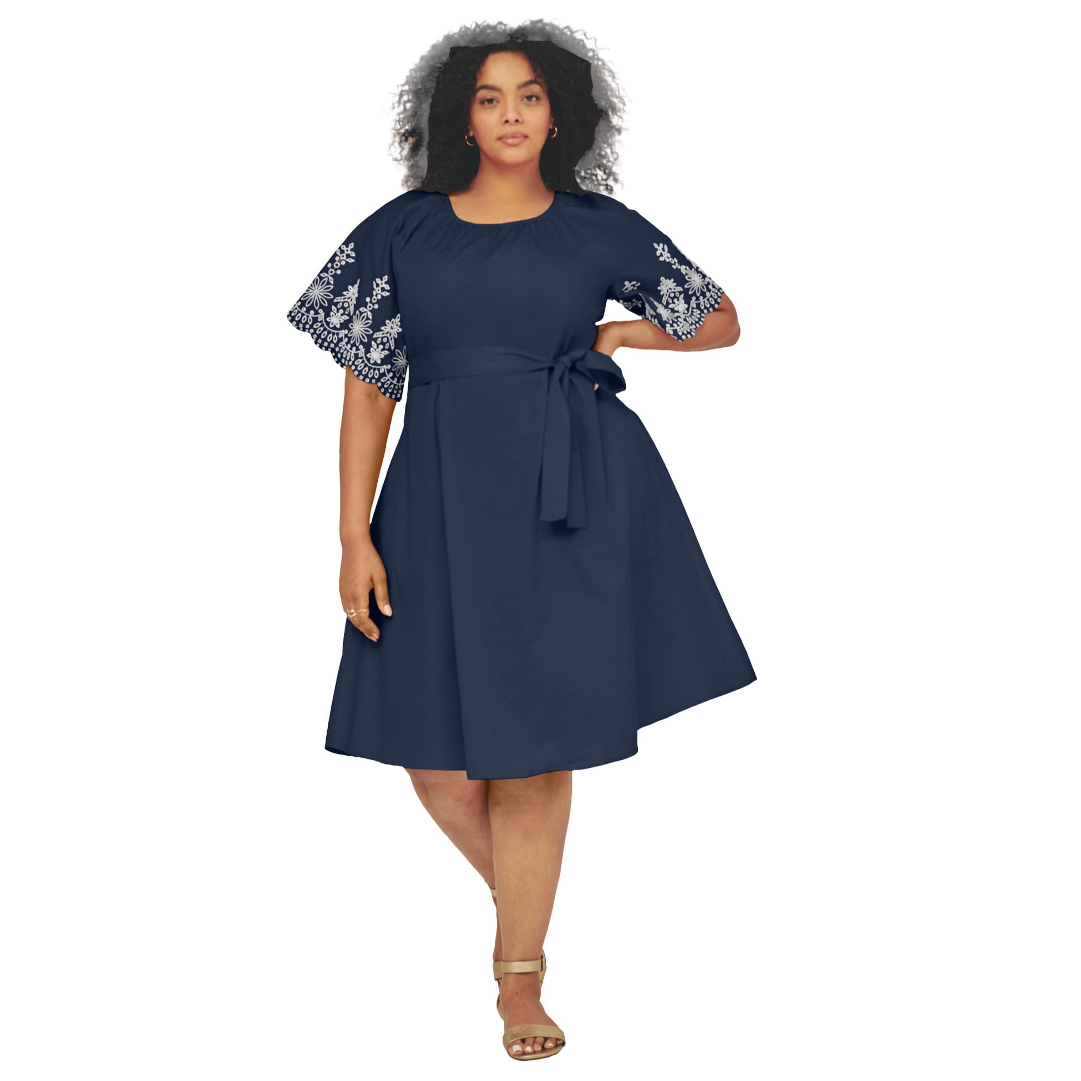 Avenue Women's Plus Size Eyelet Embroidered Midi Dress - Walmart.com