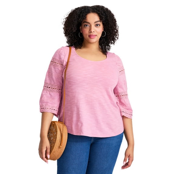 Avenue Women's Plus Size Eyelet Trim Tee