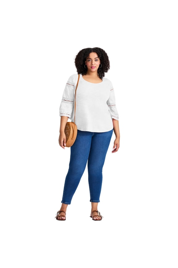 Women's Plus Size Eyelet Trim Tee