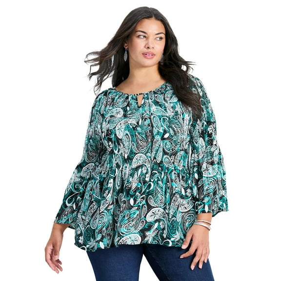 Avenue Women's Plus Size Fairview Keyhole Pleat Blouse