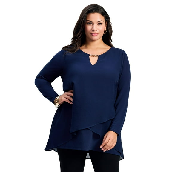 Avenue Women's Plus Size Fantasia Overlay Chain Tunic