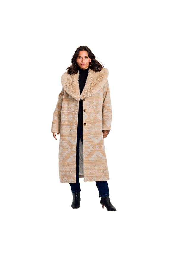 Women's Plus Size Faux Fur Trim Coat