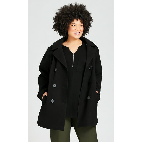Avenue Women's Plus Size Faux Wool Hip Length Peacoat