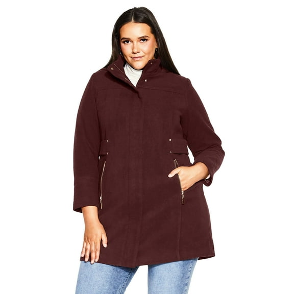 Avenue Women's Plus Size Faux Wool Plain Coat