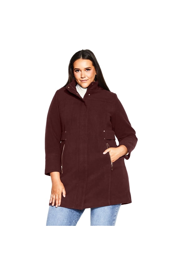 Women's Plus Size Faux Wool Plain Coat