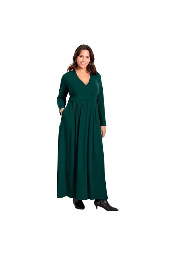 Women's Plus Size Faux Wrap Flare Maxi Dress