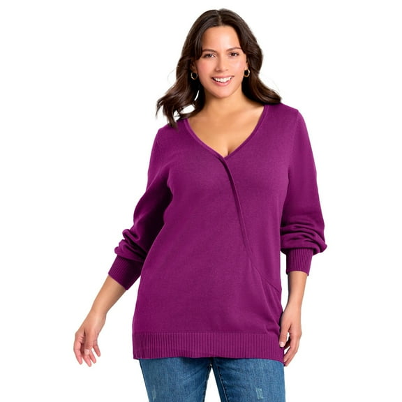 Avenue Women's Plus Size Faux Wrap Pull Over Sweater