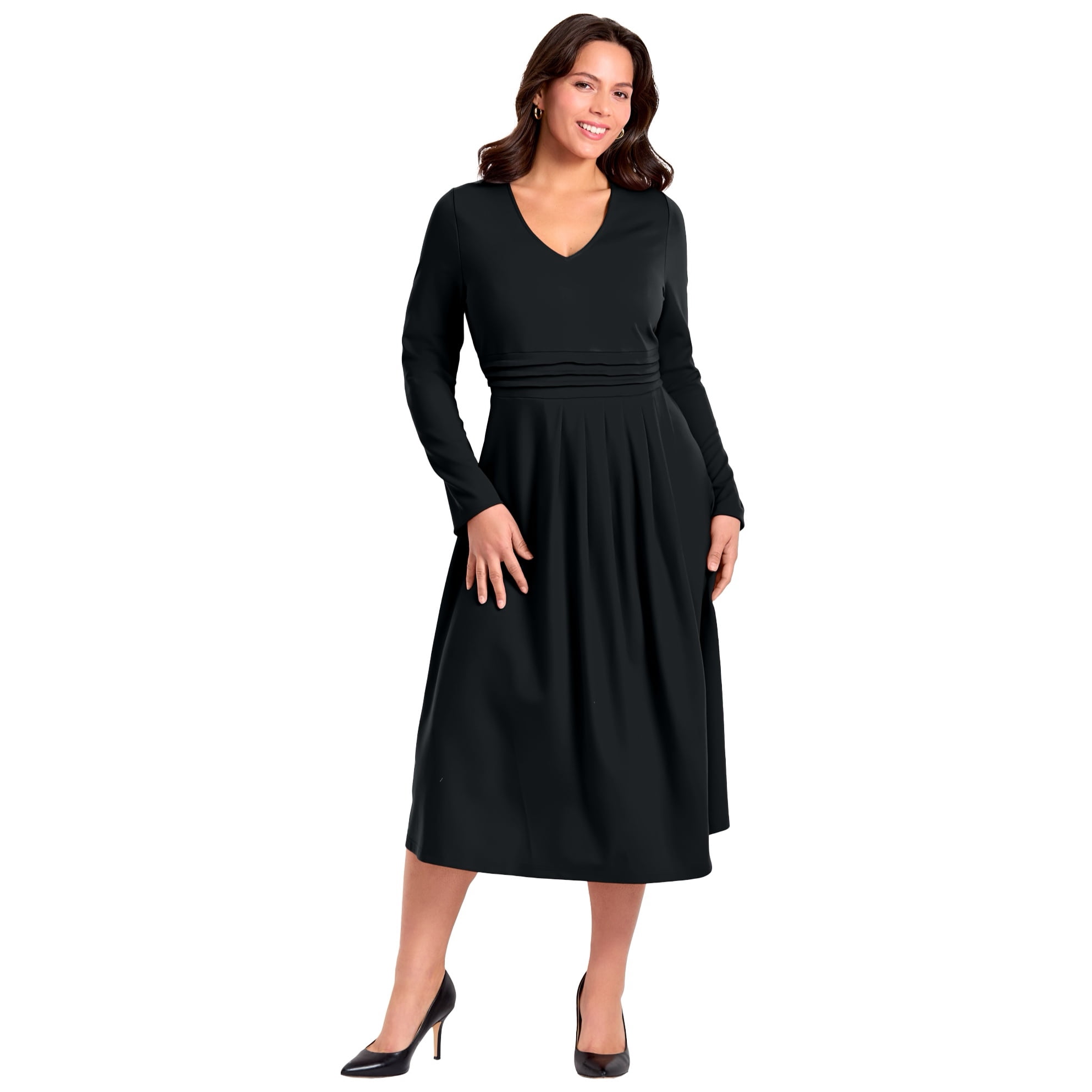 avenue plus size party dresses Plus Size Women's Ponte Fit And Flare Midi Dress by Avenue in Black (Size 26/28)