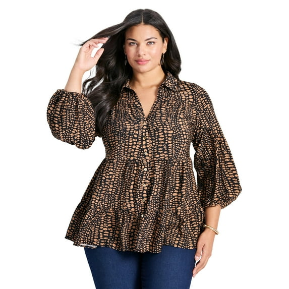 Avenue Women's Plus Size Flora Blouson Tiered Tunic