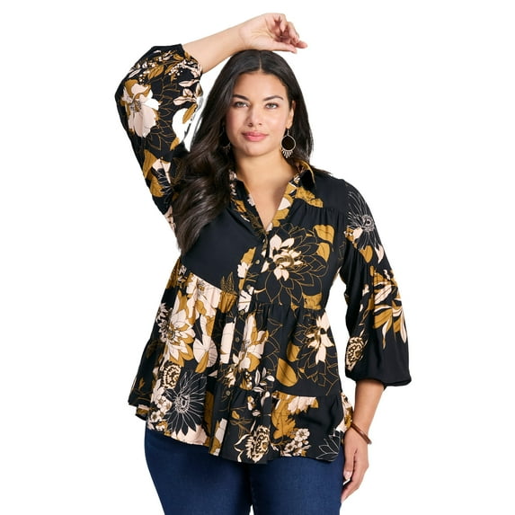 Avenue Women's Plus Size Flora Blouson Tiered Tunic