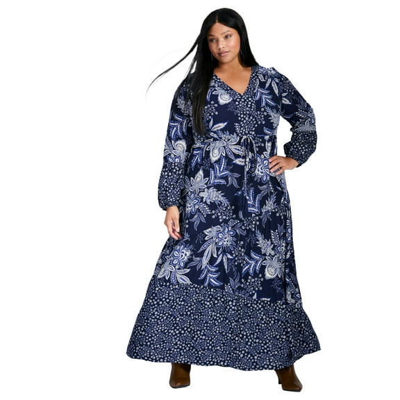 Avenue Women's Plus Size Floral Falls Tiered Maxi Dress