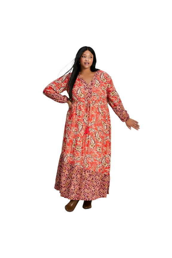 Women's Plus Size Floral Falls Tiered Maxi Dress