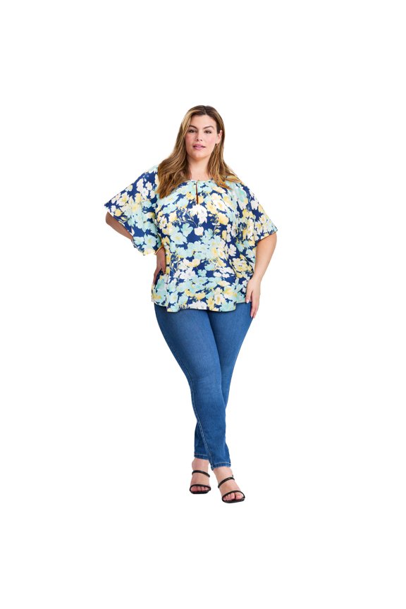 Women's Plus Size Flutter Sleeve Keyhole Blouse