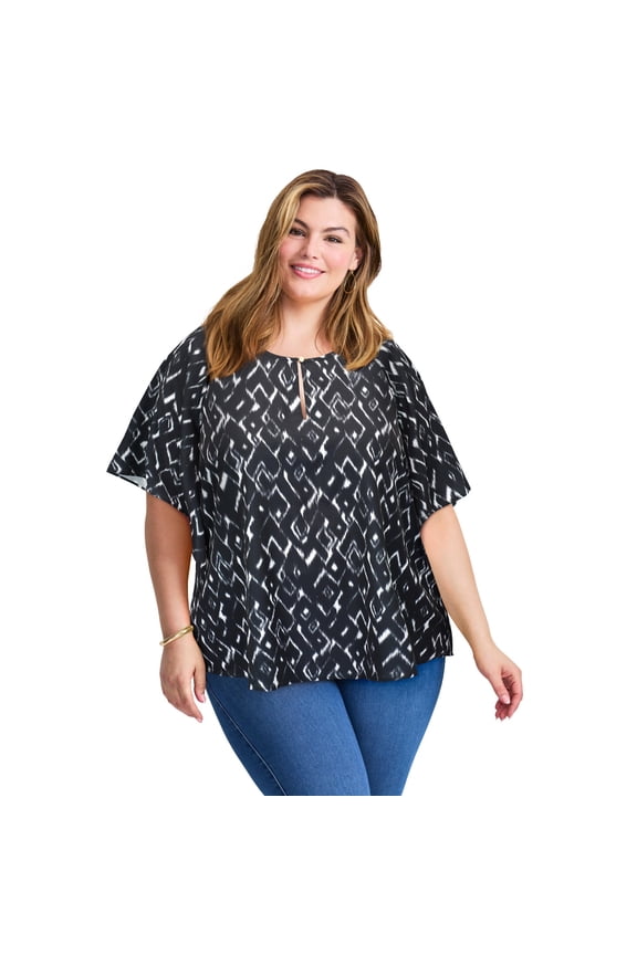 Women's Plus Size Flutter Sleeve Keyhole Blouse