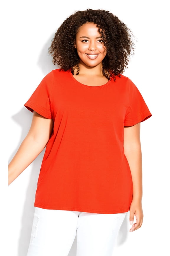 Women's Plus Size Flutter Stretch Top Short Flutter Sleeve Round Neckline