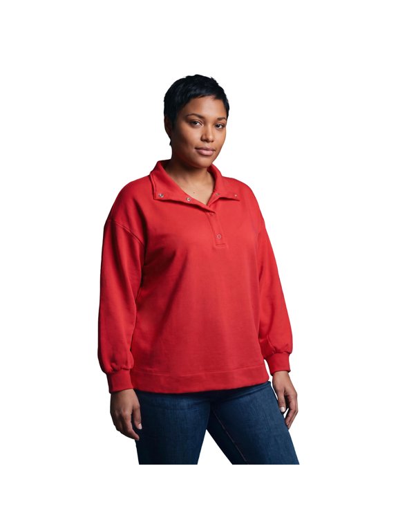 Women's Plus Size French Terry Quarter Snap Pullover
