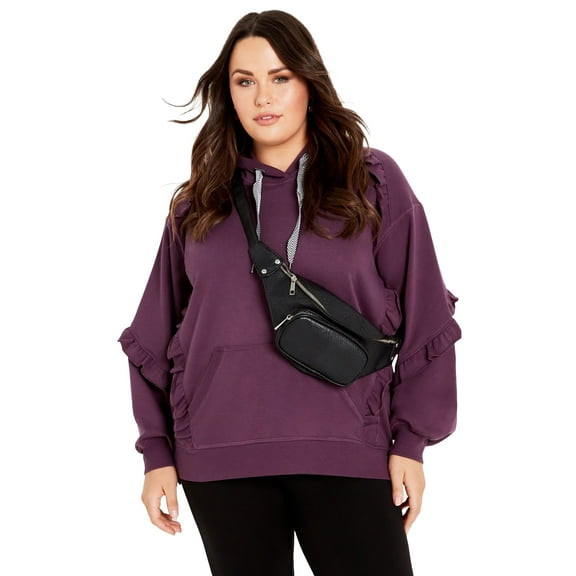 Avenue Women's Plus Size Frill Eggplant Hoodie