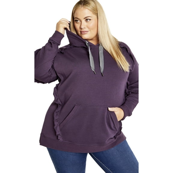 Avenue Women's Plus Size Frill Plain Hoodie