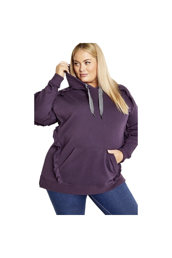 Women's Plus Size Frill Plain Hoodie