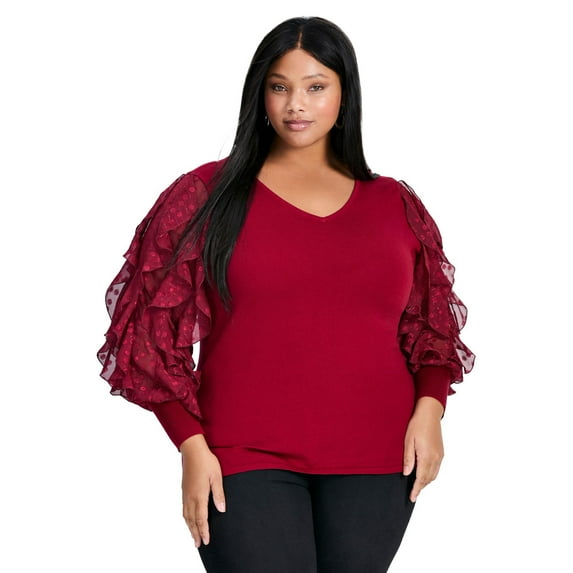 Avenue Women's Plus Size Frill Sleeve Sweater
