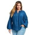 thumbnail image 1 of Avenue Women's Plus Size Gabby Embroidered Pintuck Shirt, 1 of 2