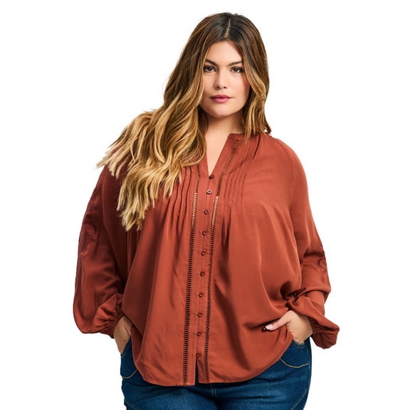 Avenue Women's Plus Size Gabby Embroidered Pintuck Shirt