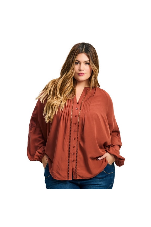 Women's Plus Size Gabby Embroidered Pintuck Shirt