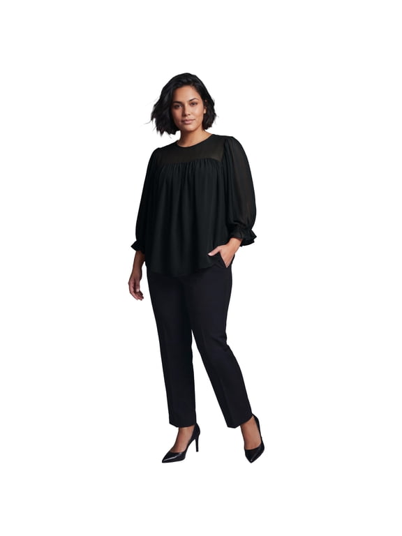 Women's Plus Size Gathered Sheer Blouse