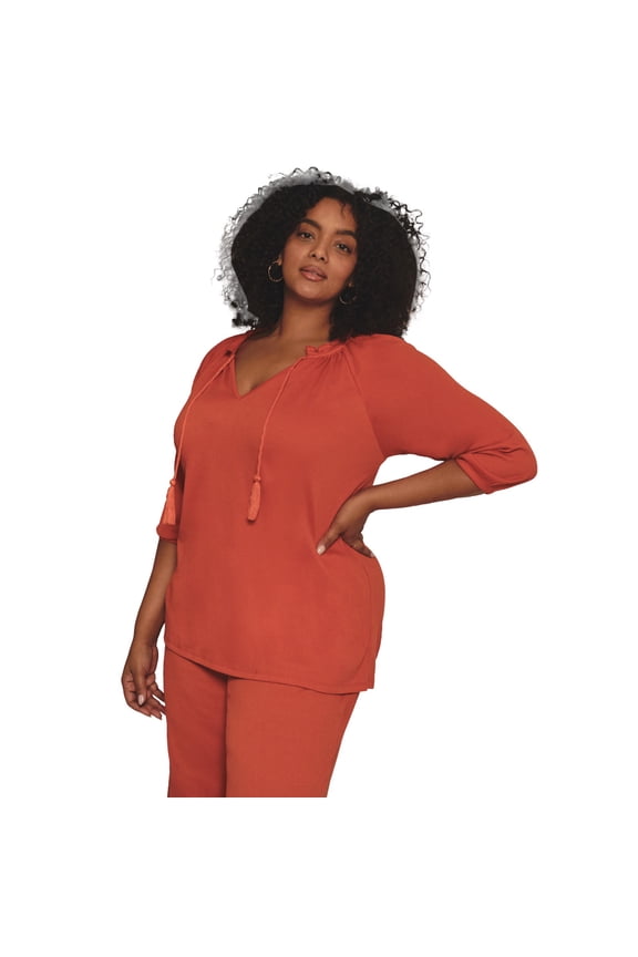 Women's Plus Size Knit Gauze Peasant Tunic