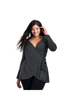 Women's Plus Size Glamour Sparkle Wrap Top