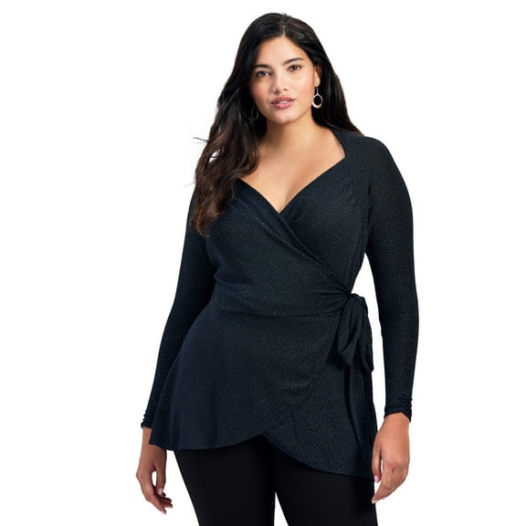 Avenue Women's Plus Size Glamour Sparkle Wrap Top