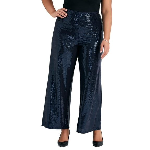Avenue Women's Plus Size Glitz Sequin Wide Leg Pant