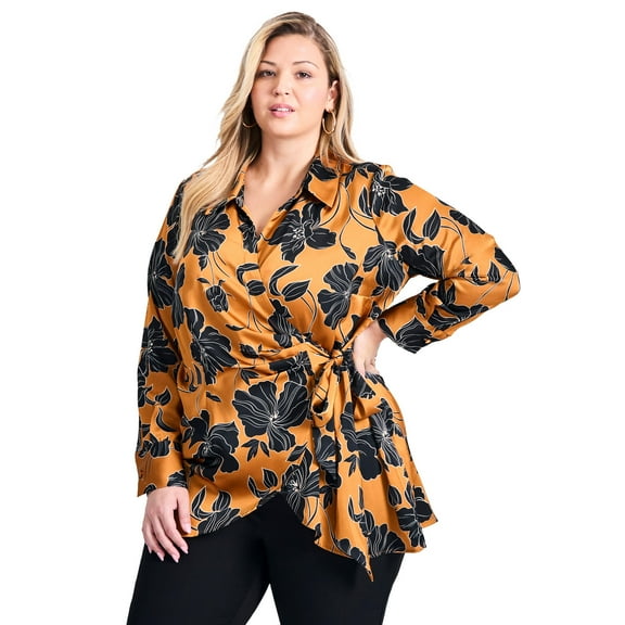 Avenue Women's Plus Size Goldi Satin Wrap Blouse