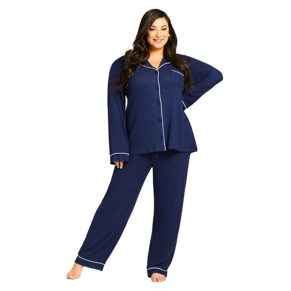 Avenue Women's Plus Size Hacci Button Plain Top