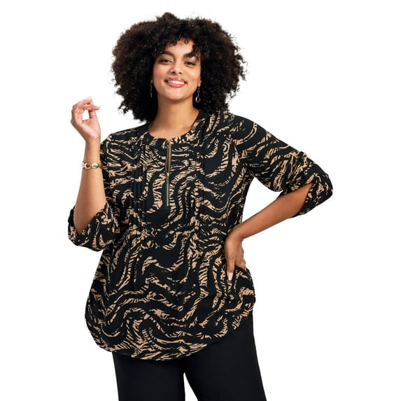 Avenue Women's Plus Size Hailey Zip Front Pintuck Blouse