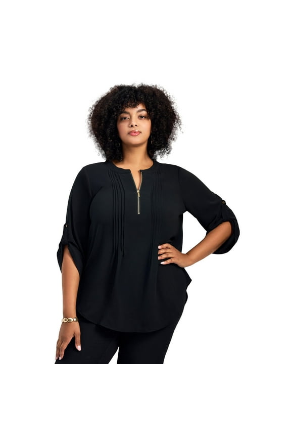 Women's Plus Size Hailey Zip Front Pintuck Blouse
