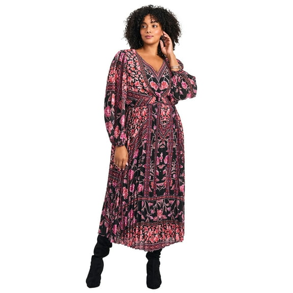 Avenue Women's Plus Size Harmony Twist Front Pleated Dress