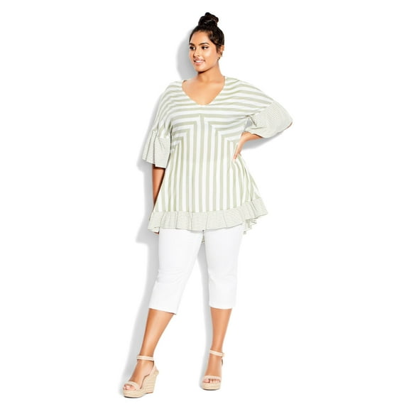 Avenue Women's Plus Size Hattie V-neckline Elbow Sleeves Stripe Tunic Top