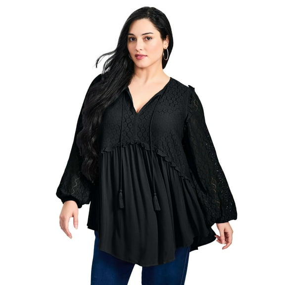 Avenue Women's Plus Size Haven Lace Yoke Top