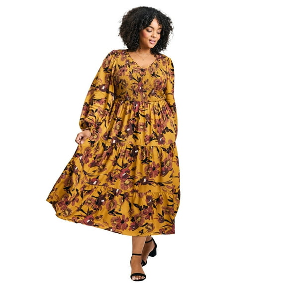 Avenue Women's Plus Size Indi Sleeve Shirred Dress