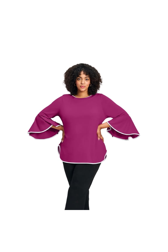 Women's Plus Size Ivana Contrast Bell Sleeve Top