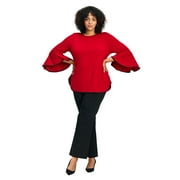 Avenue Womens Plus Size Ivana Contrast Bell Sleeve Top