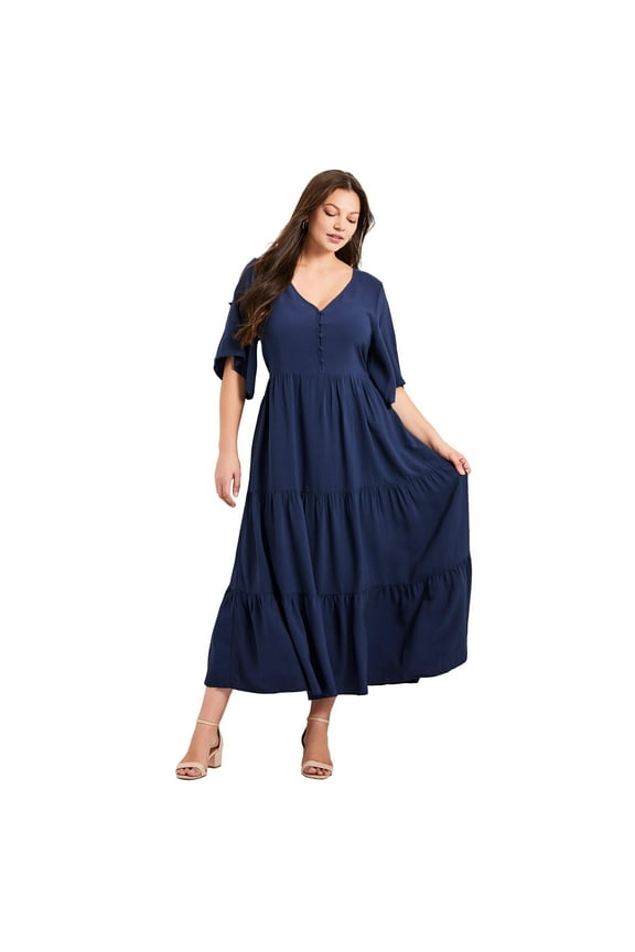 Women's Plus Size Ivy Tiered Button Front Dress